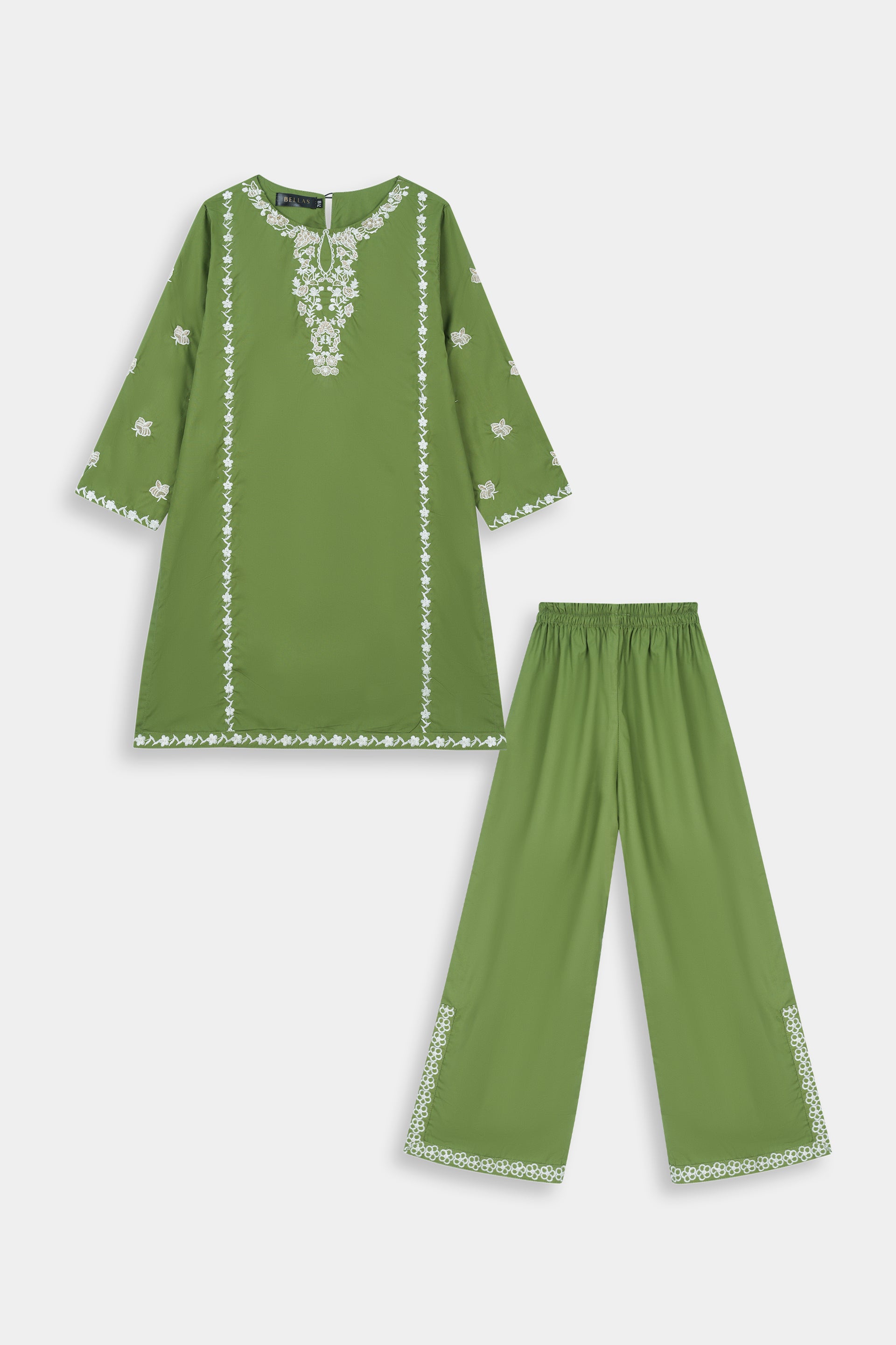 Elegant Olive Green Embroidered Kurta & Trouser Set