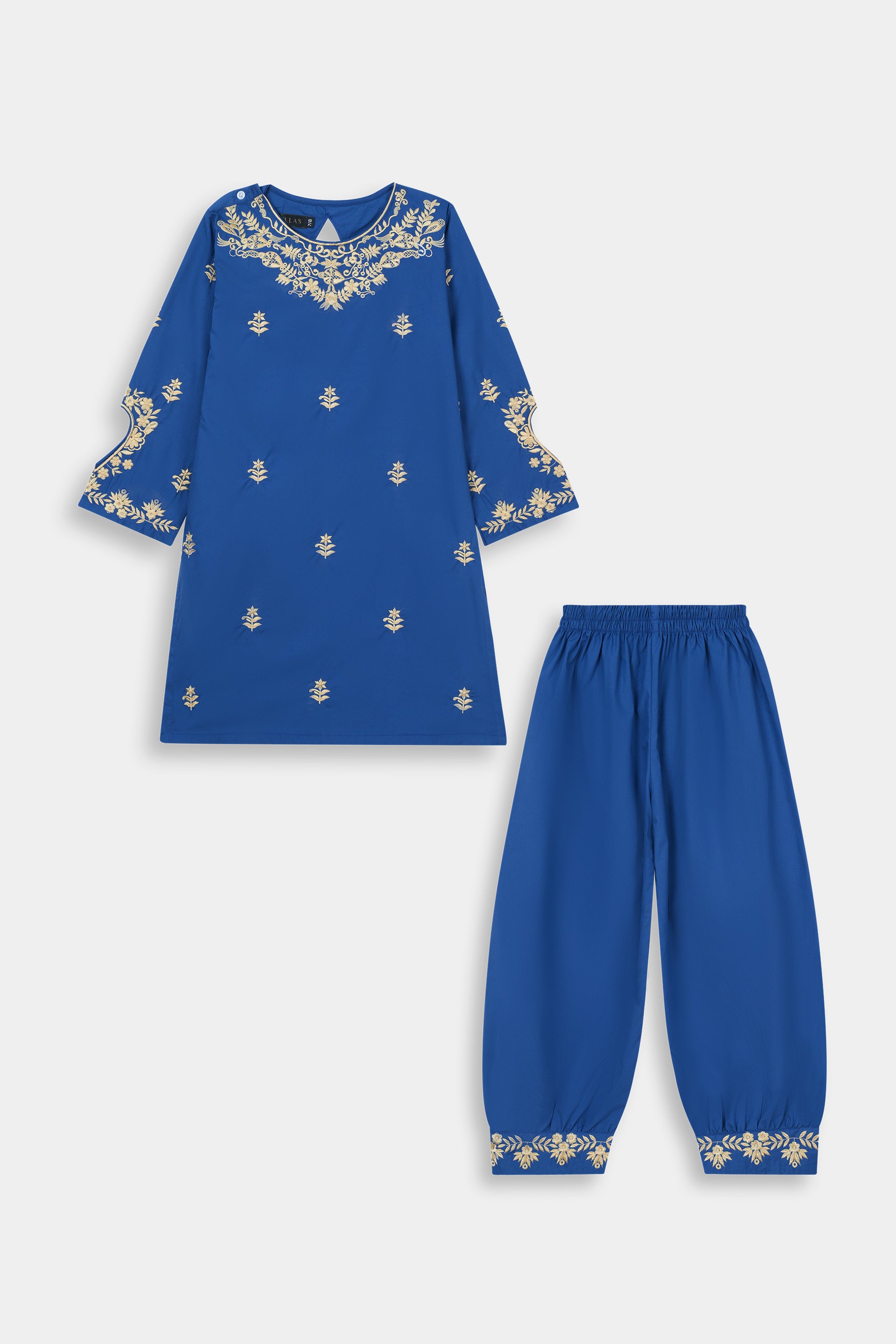 Royal Blue Embroidered Kurta & Tulip Trouser Set