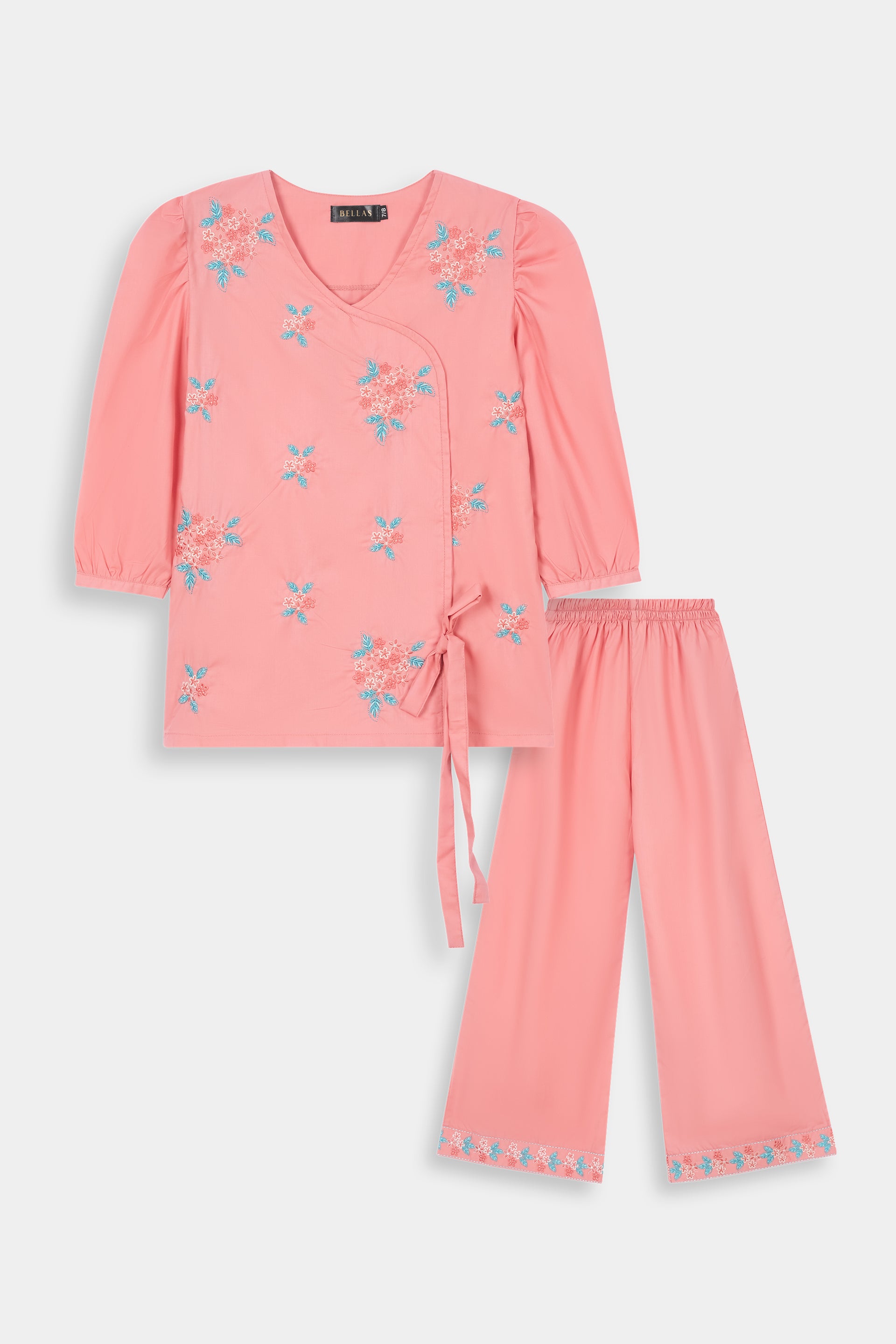 Chic Peach Angrakha Embroidered Kurta & Trouser Set