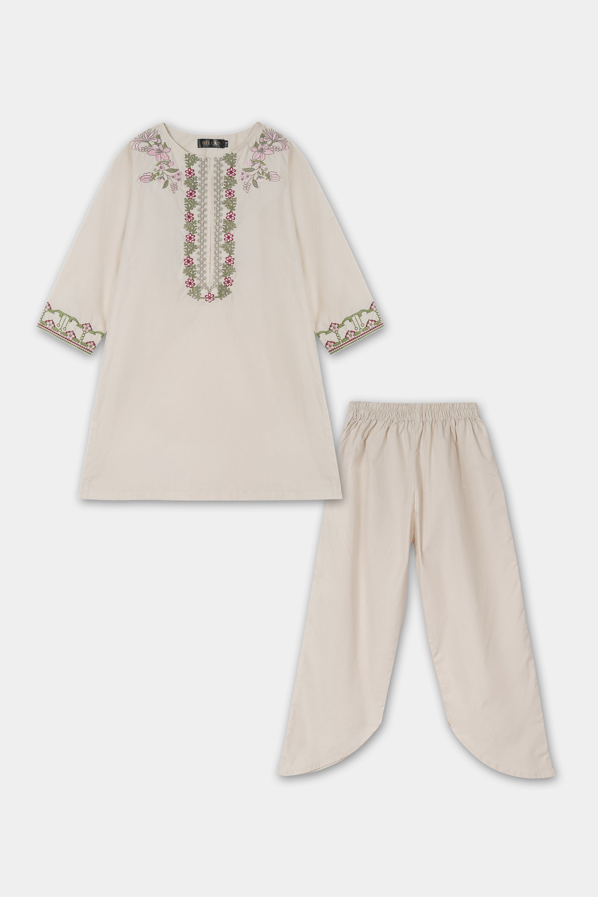 Chic Beige Multi-Color Embroidered Kurta & Tulip Trouser Set