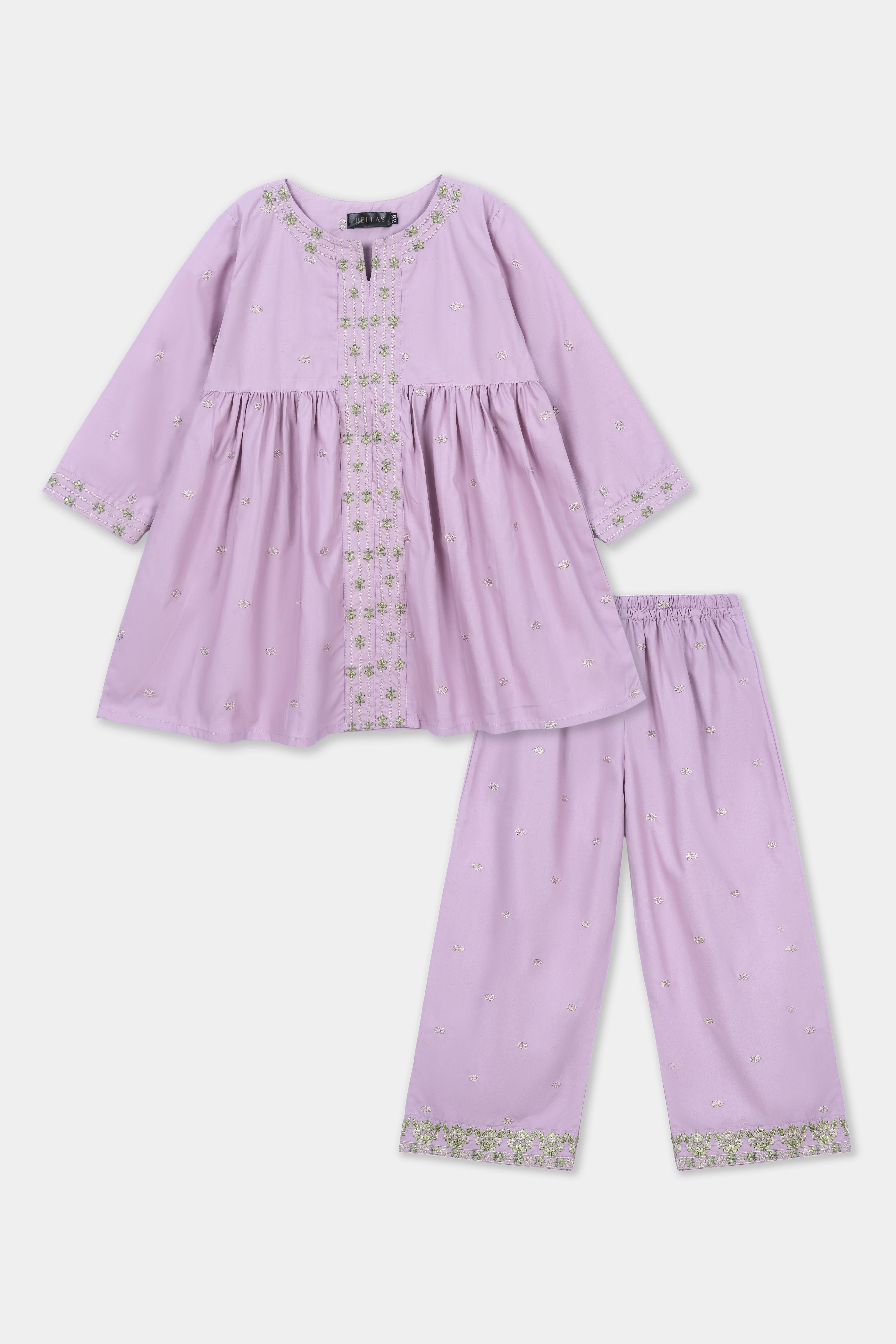 Stylish Lilac Green Embroidered Peplum Kurta & Trouser Set