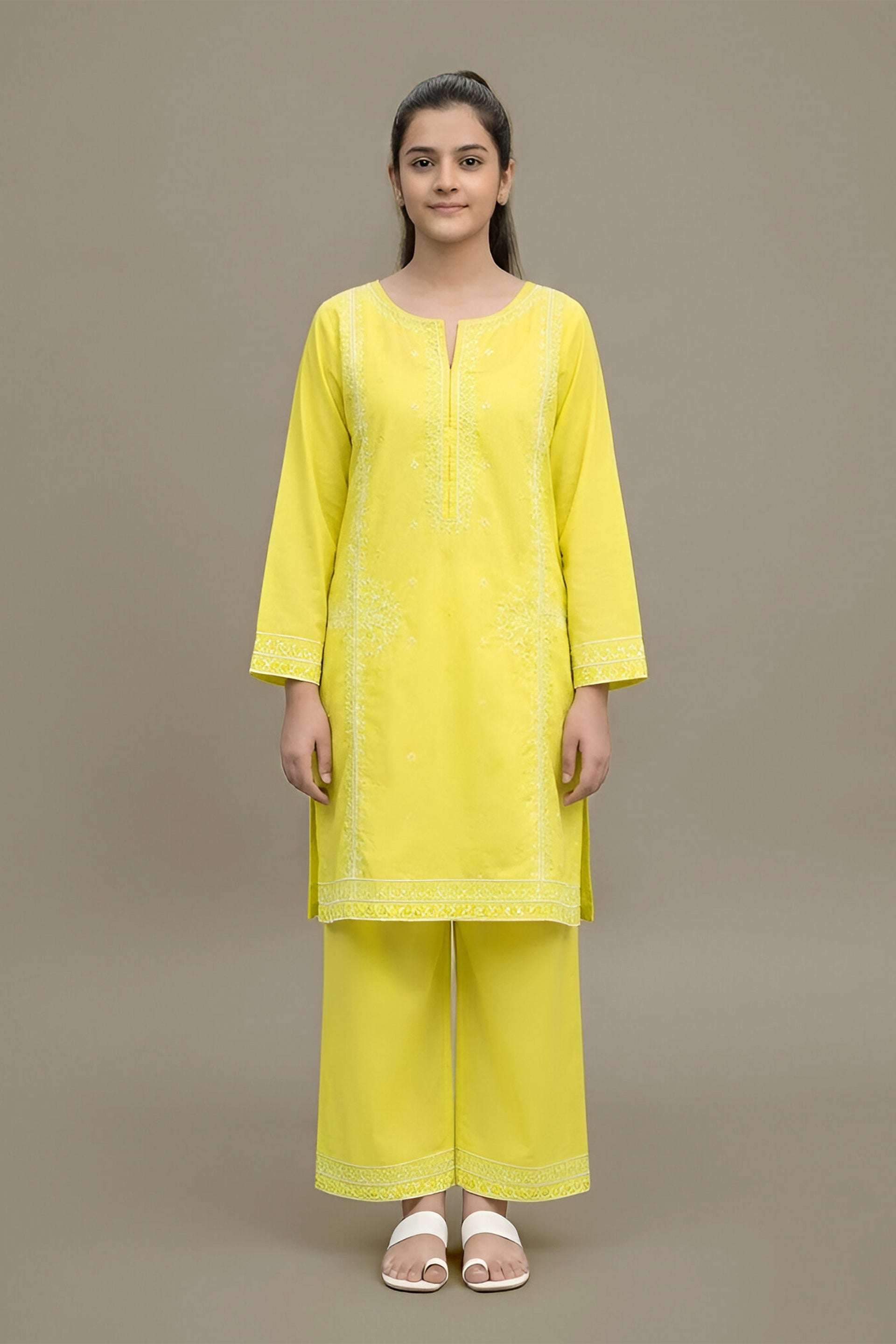 Bright Yellow Embroidered Kurta & Trouser Set