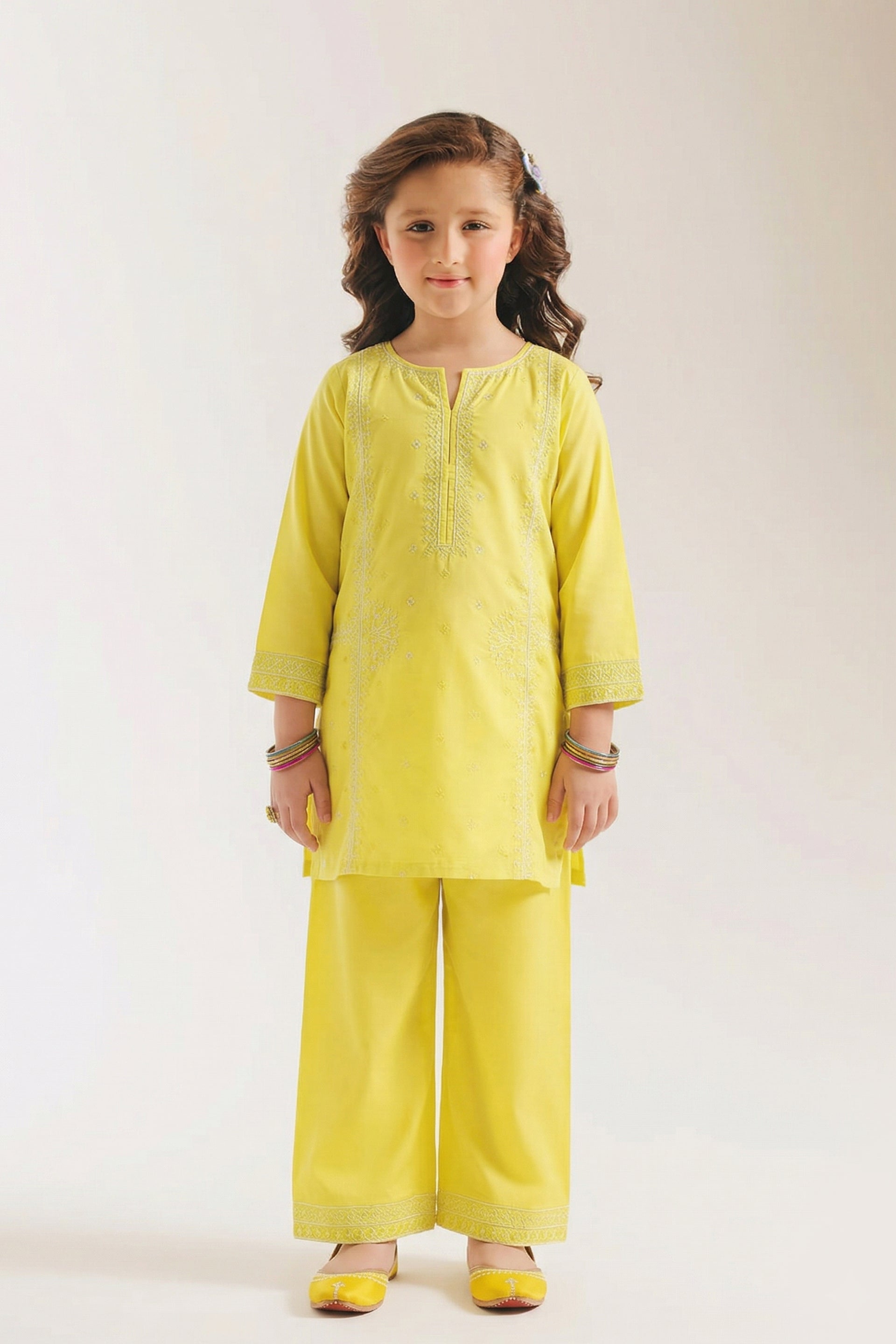 Bright Yellow Embroidered Kurta & Trouser Set