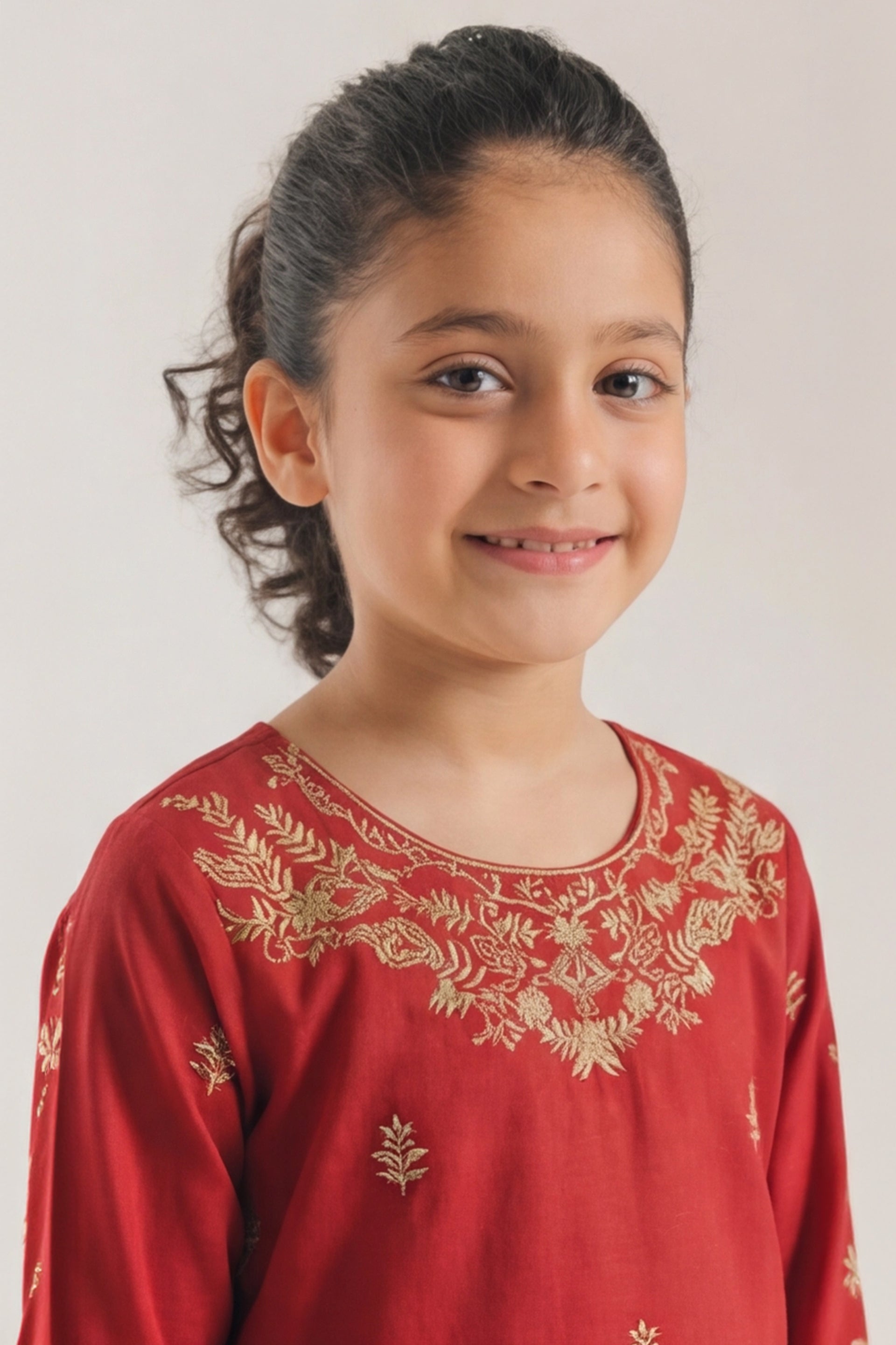 Festive Red Embroidered Kurta & Tulip Trouser Set