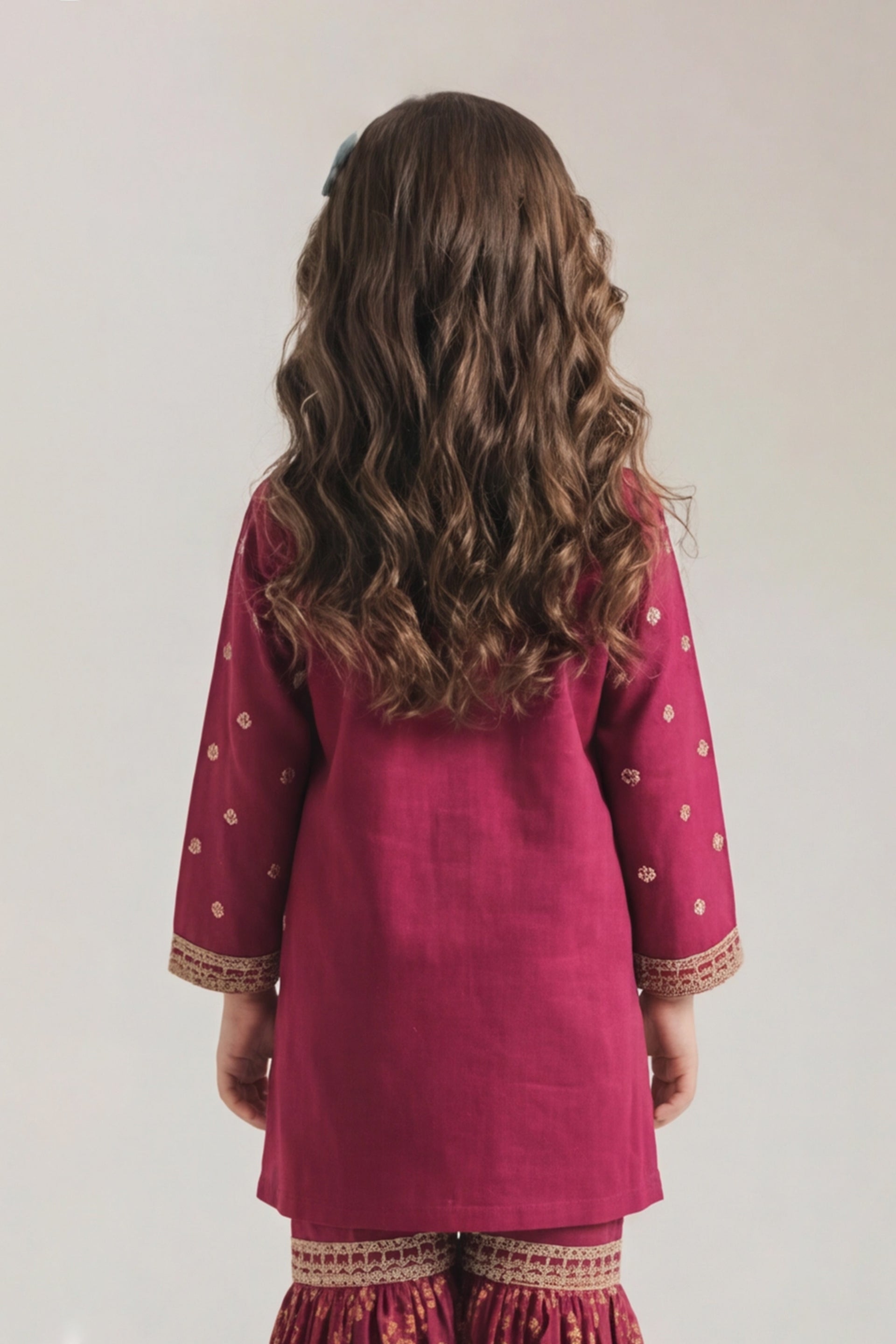 Luxurious Maroon Printed & Embroidered Kurta & Gharara Set