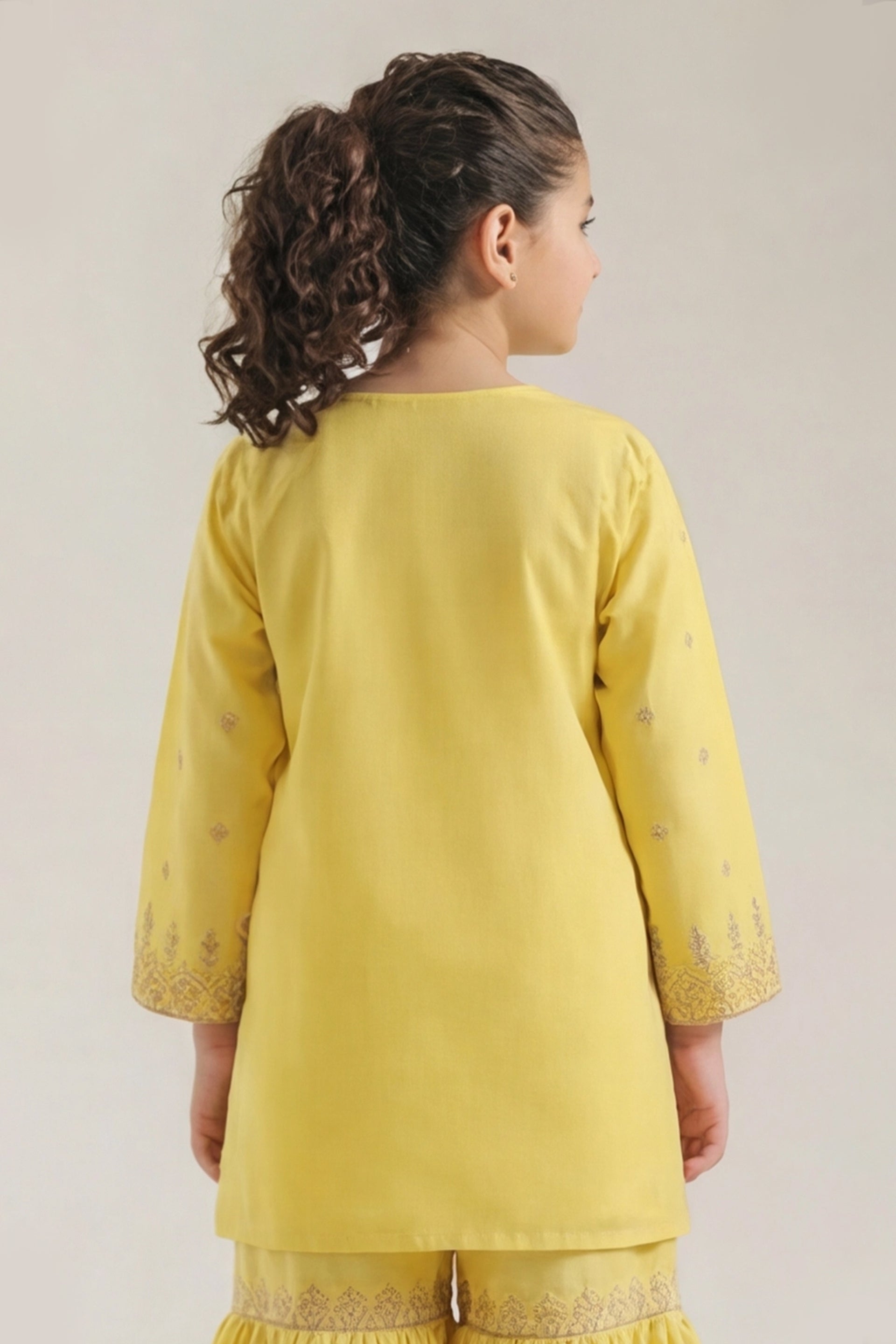 Festive Yellow Gold Embroidered Kurta & Gharara Set