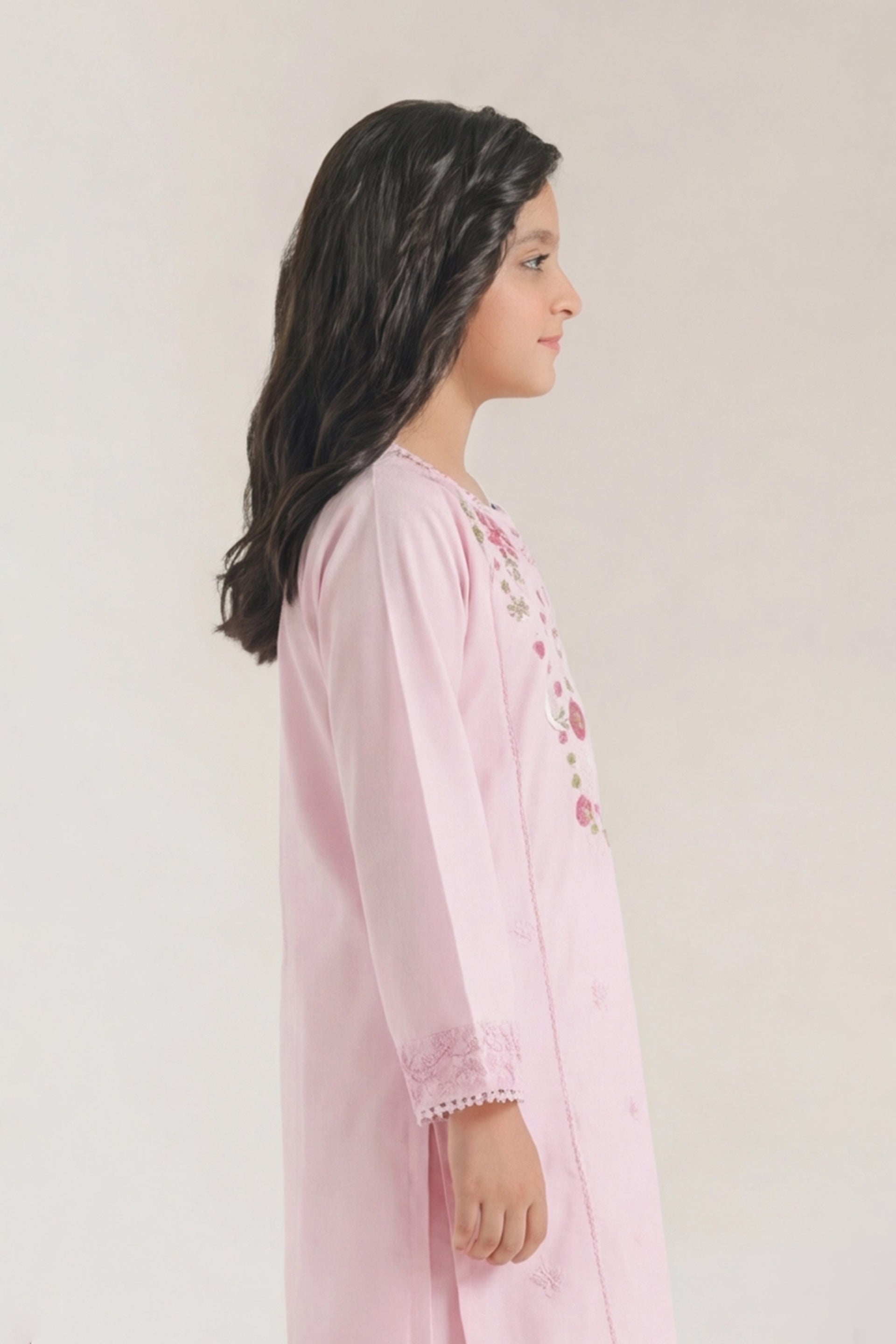 Stylish Pink Floral Embroidered Kurta & Trouser Set