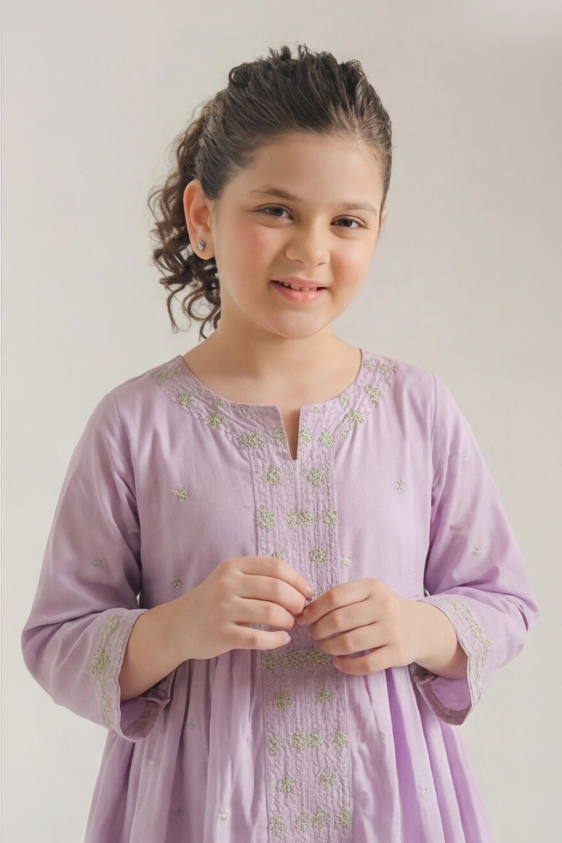 Chic Lilac Gold-Green Embroidered Peplum Kurta & Trouser Set