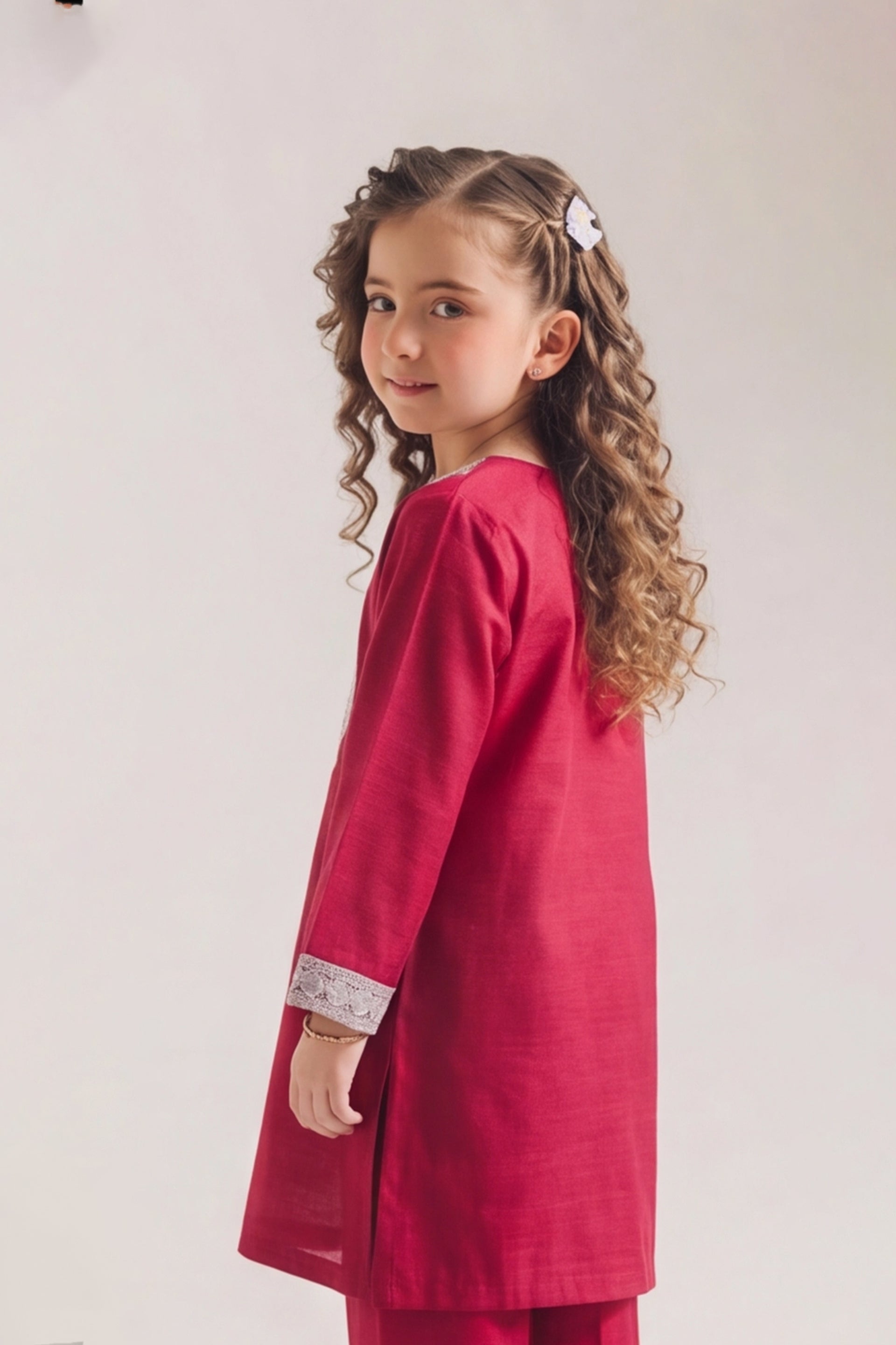 Artistic Red Silver Embroidered Kurta & Trouser Set