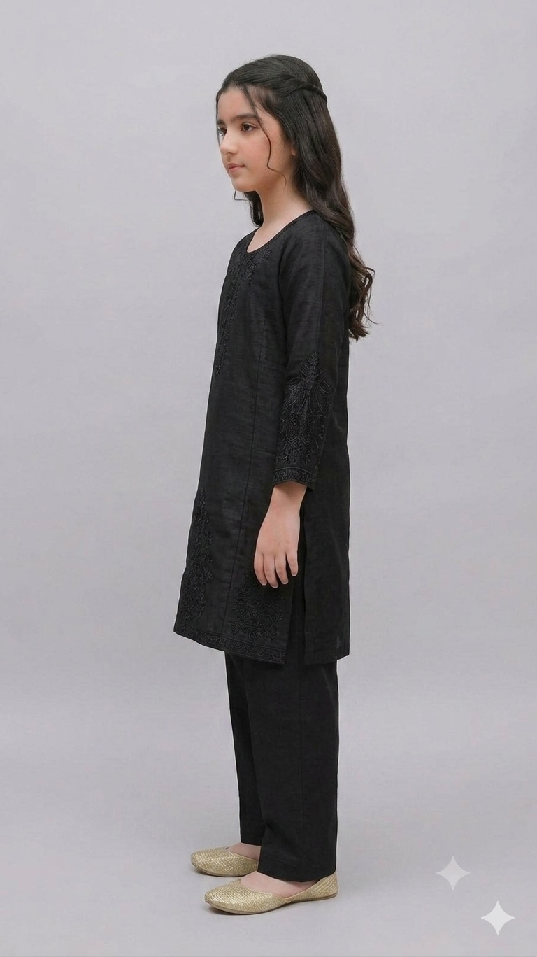 Premium Black Monochrome Embroidered Kameez & Trouser Set