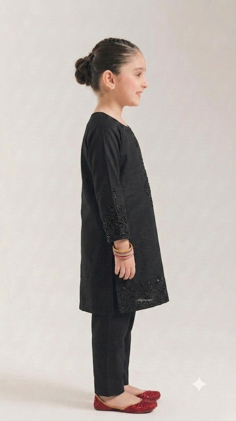 Classic Black Shadow Embroidered Kameez & Trouser Set