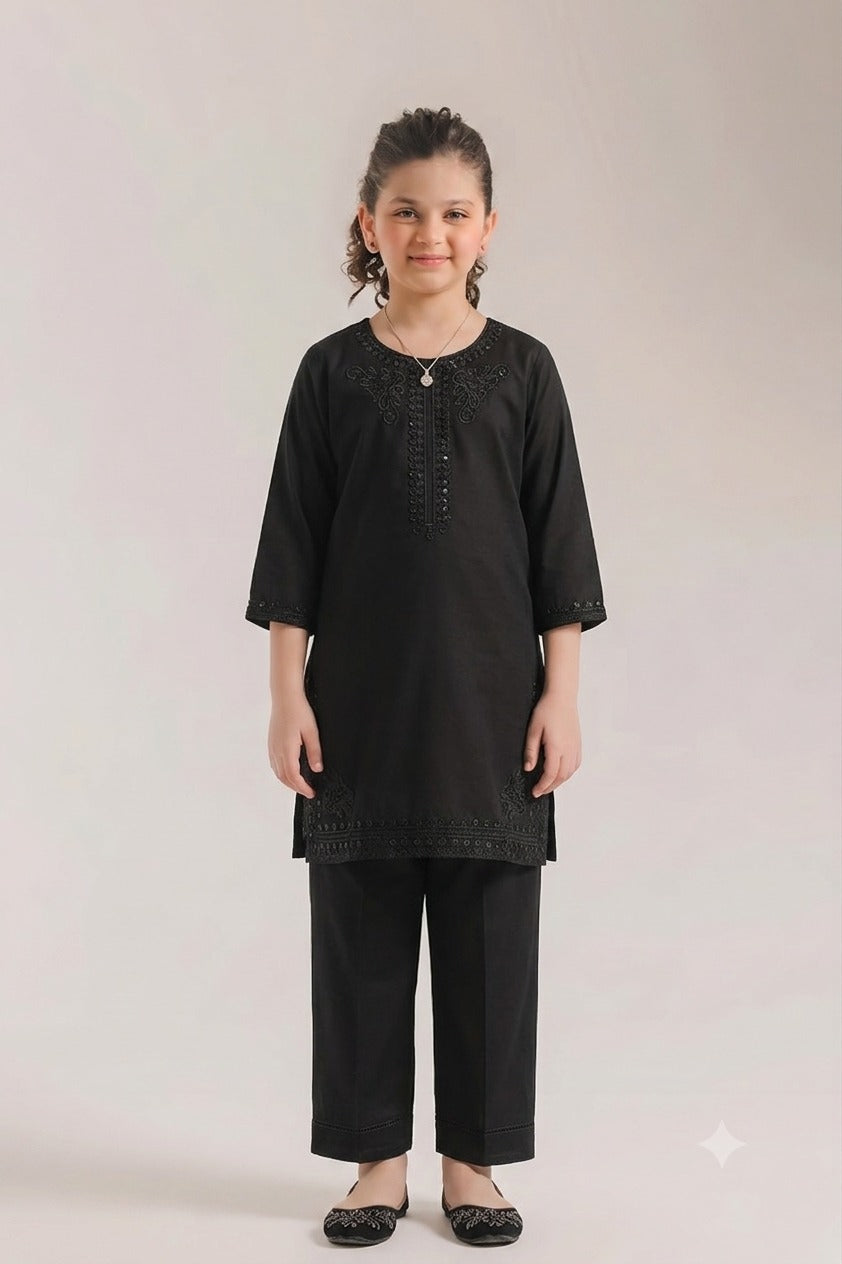 Heritage Black Embroidered Kameez & Trouser Set