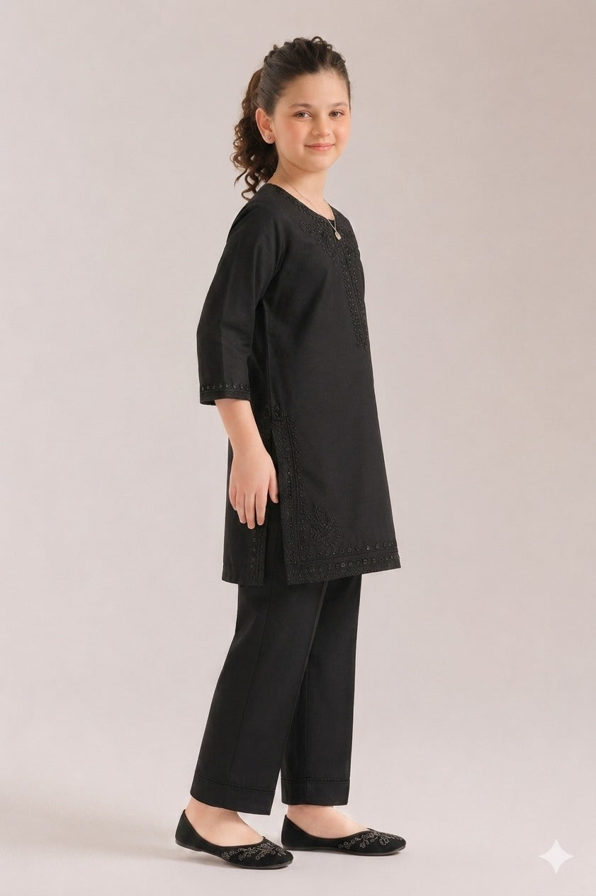 Heritage Black Embroidered Kameez & Trouser Set