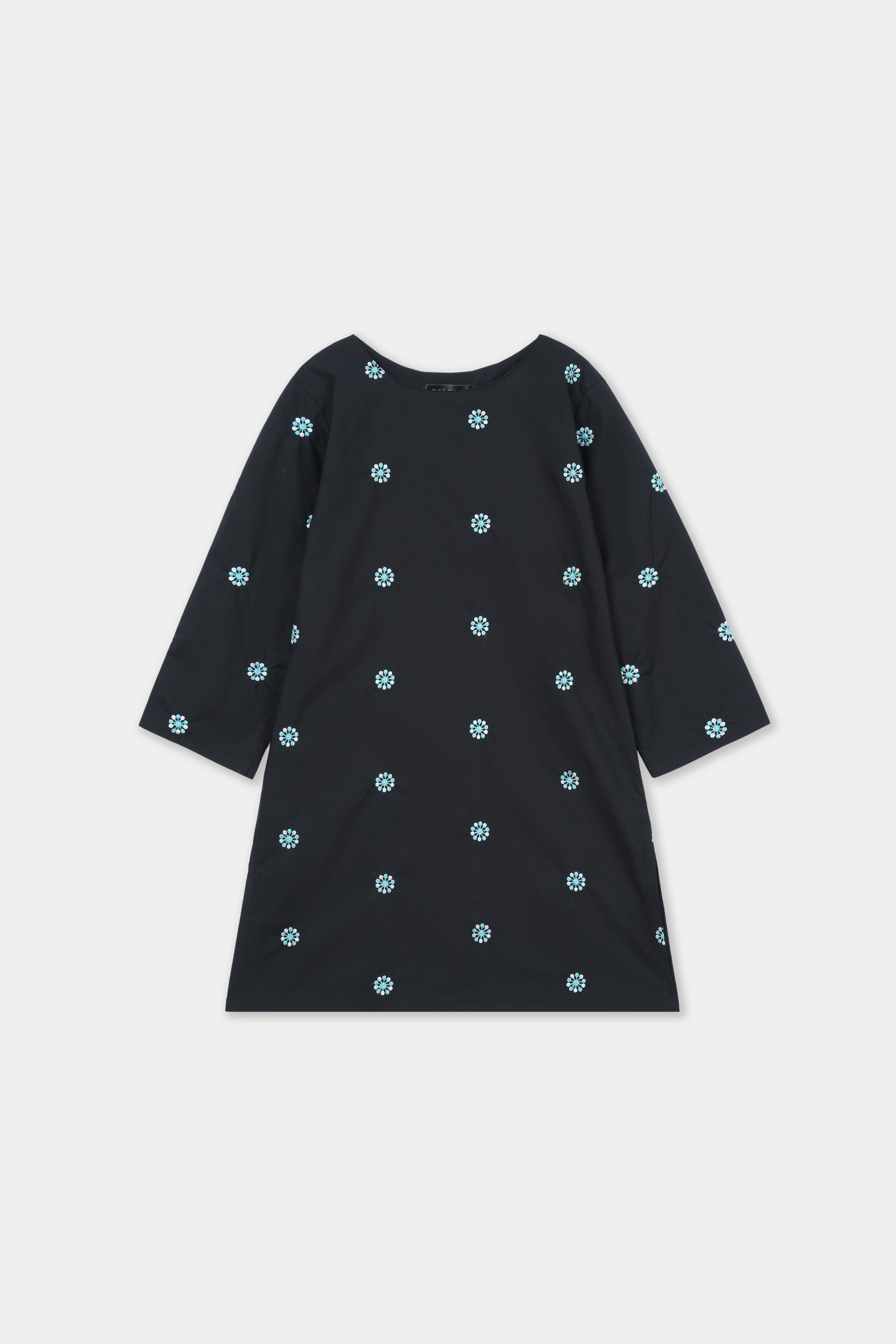 Sophisticated Black & Blue Floral Embroidered Kurta Trouser Set