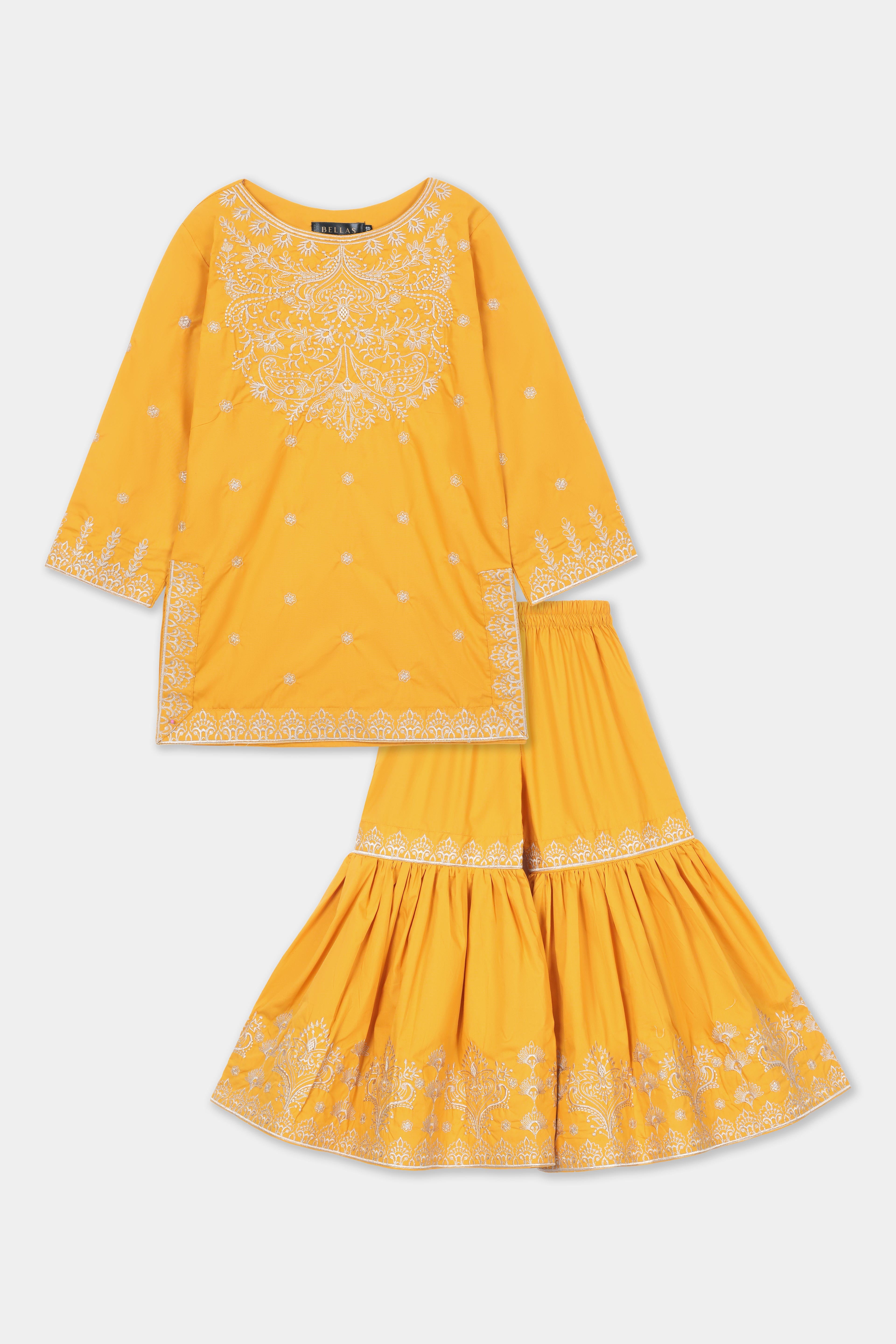 Vibrant Yellow Silver Embroidered Kurta & Gharara Set
