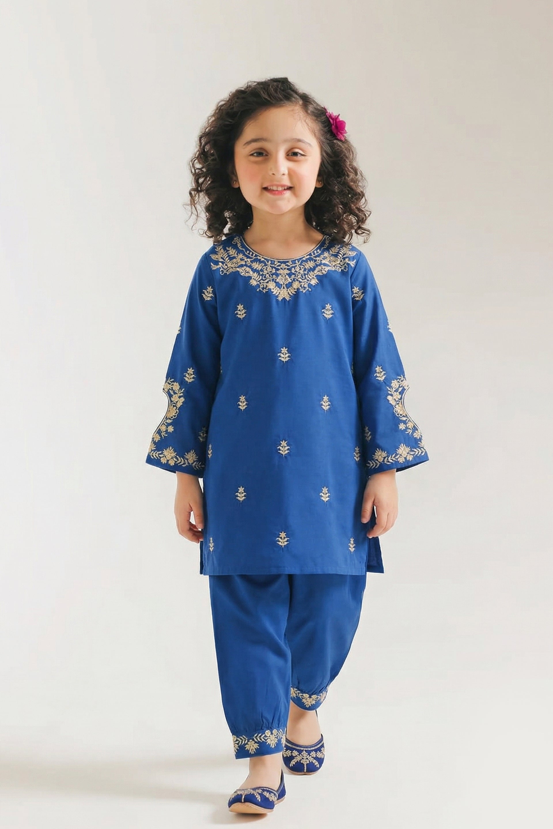 Royal Blue Embroidered Kurta & Tulip Trouser Set