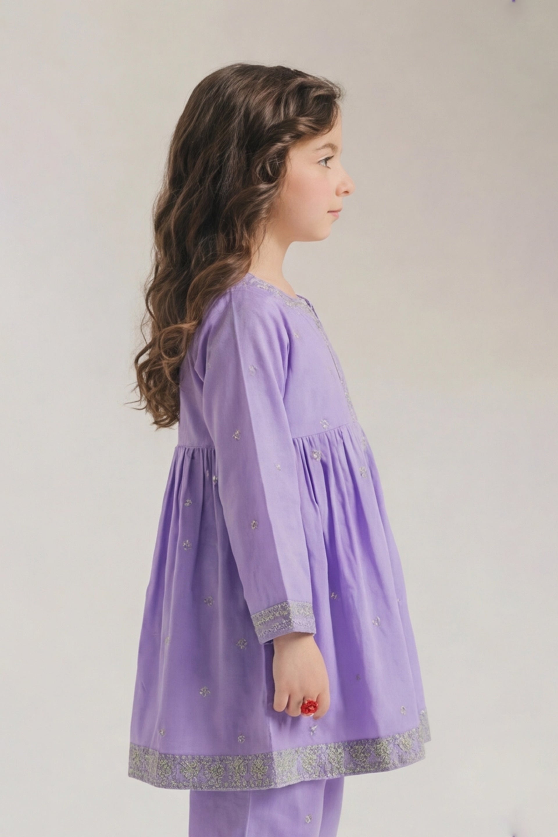 Stylish Light purple Green Embroidered Peplum Kurta & Trouser Set