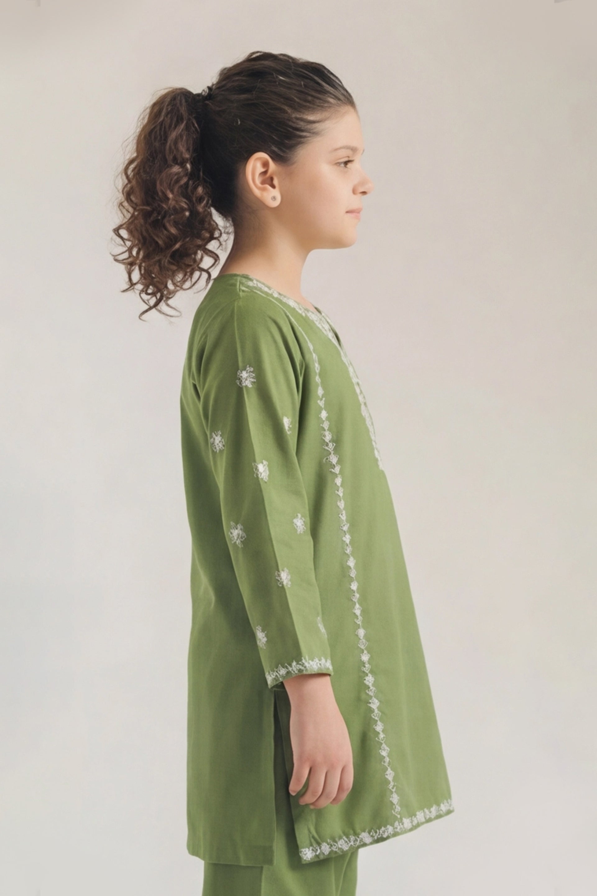 Elegant Olive Green Embroidered Kurta & Trouser Set