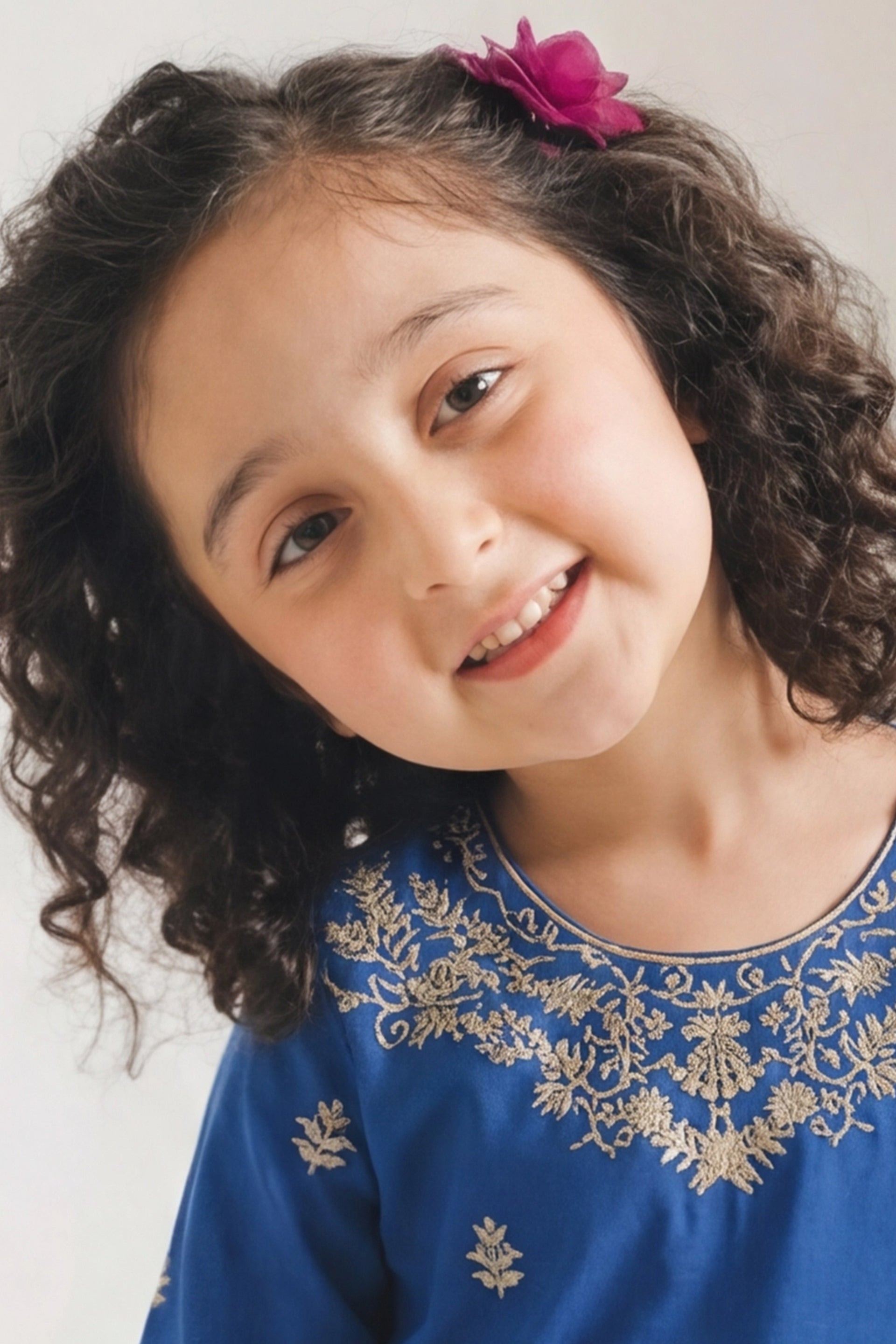 Royal Blue Embroidered Kurta & Tulip Trouser Set