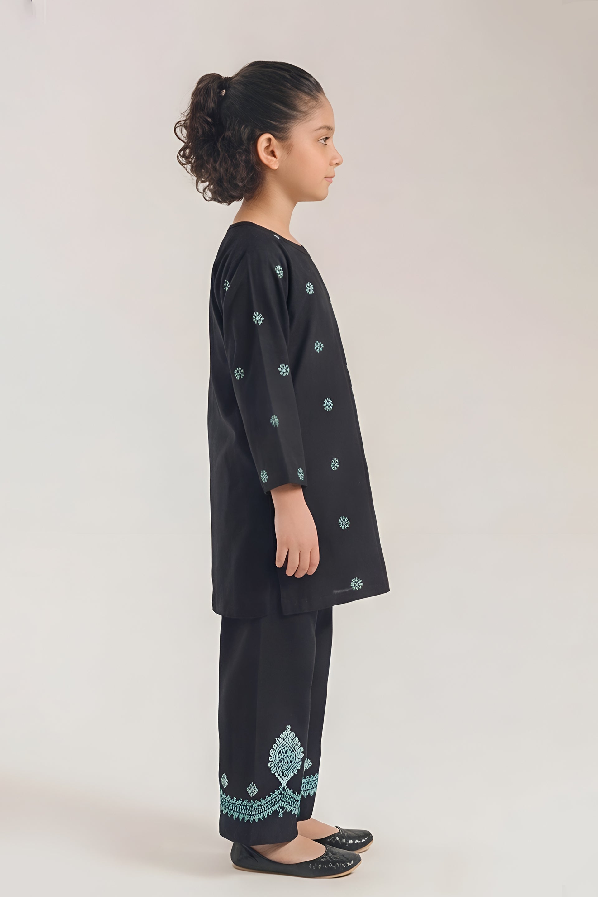 Sophisticated Black & Blue Floral Embroidered Kurta Trouser Set