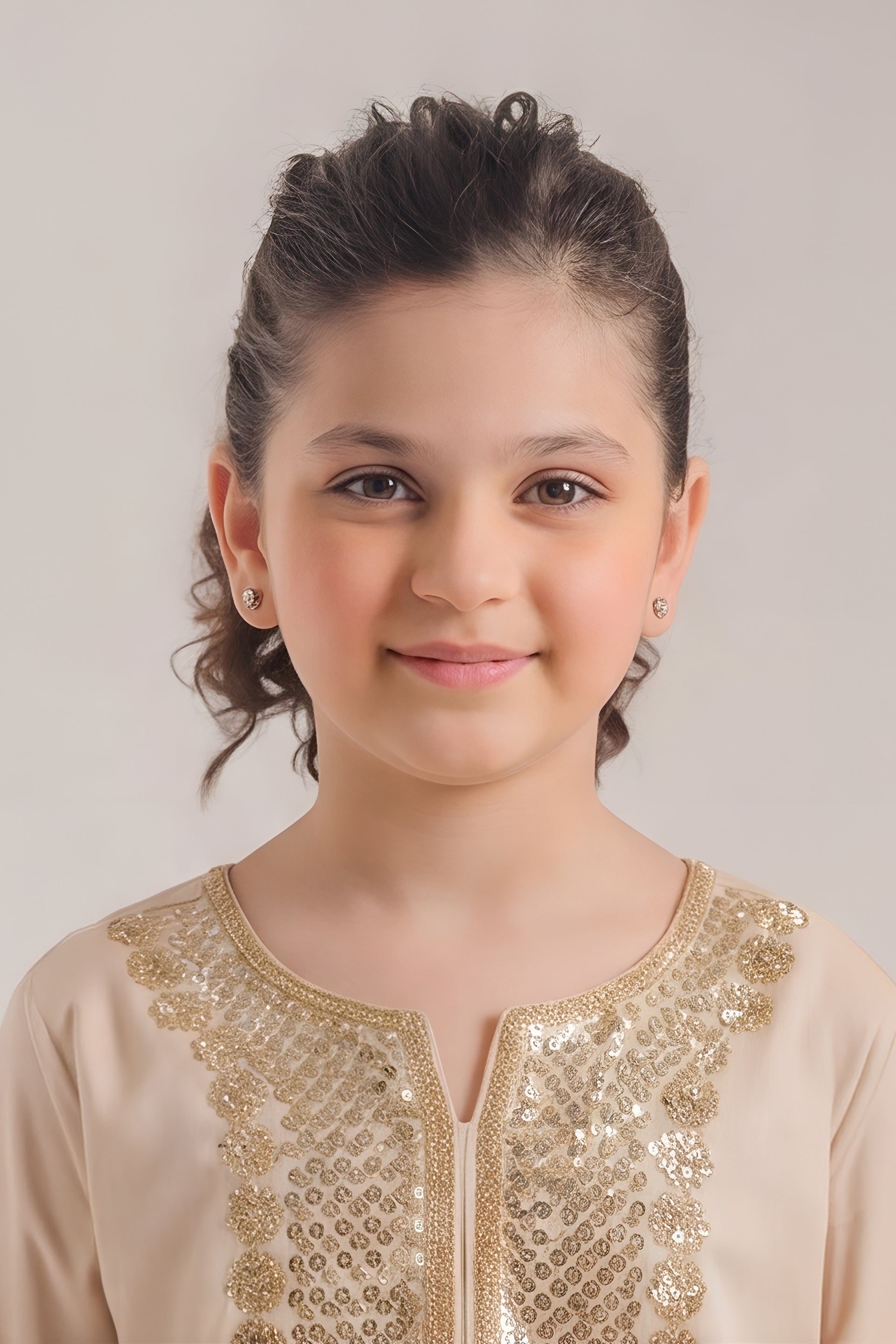 Artistic Beige Gold Embroidered Kurta & Trouser Set