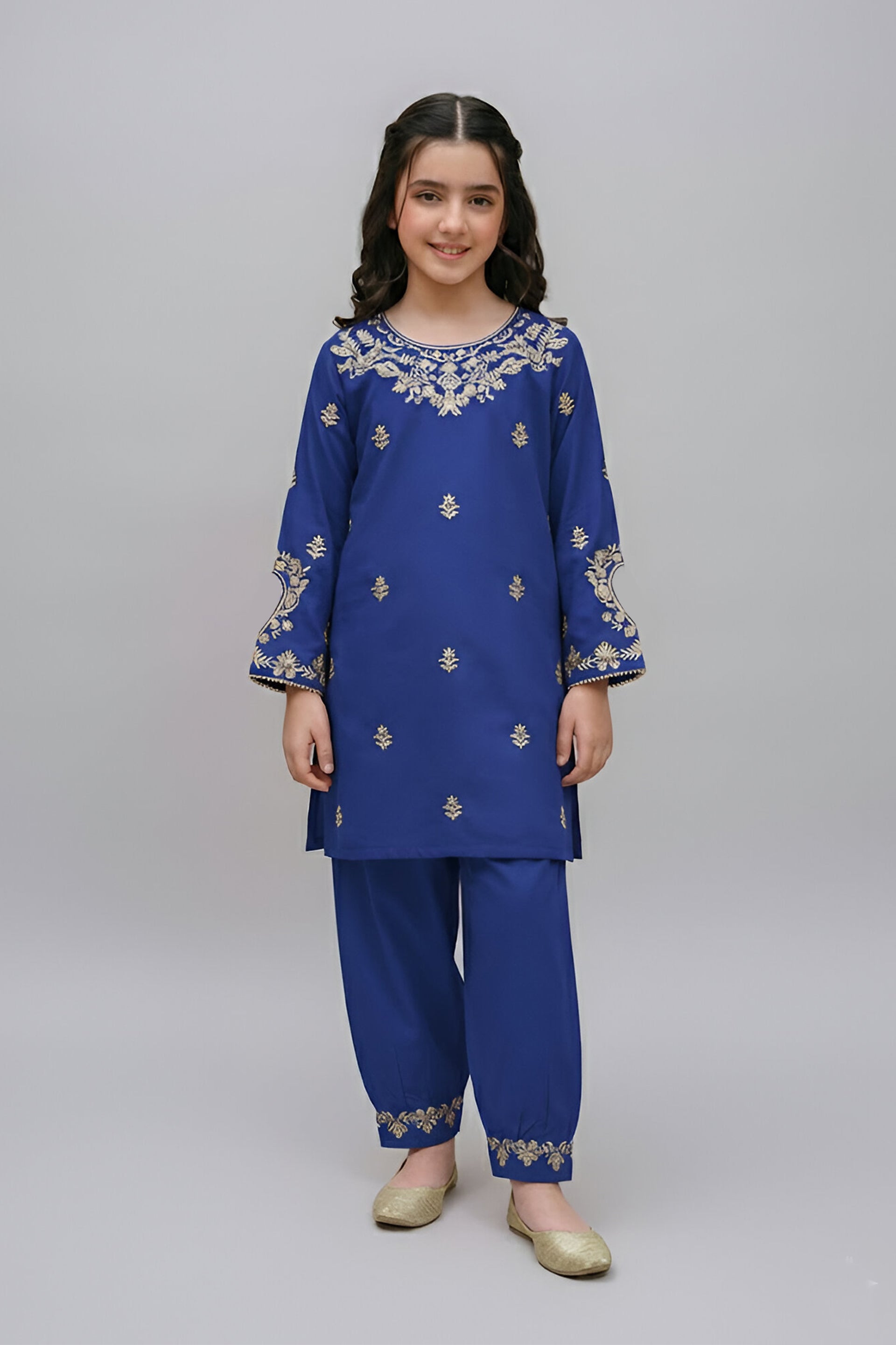 Royal Blue Embroidered Kurta & Tulip Trouser Set